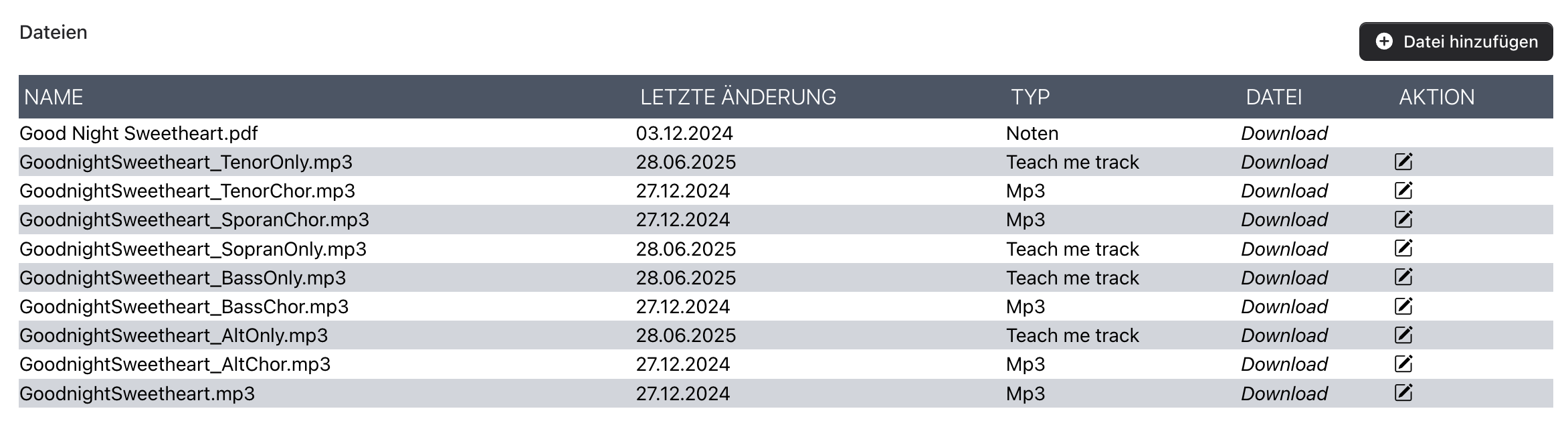 Songliste Screenshot